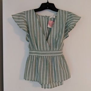 NWT Green & White Striped Blouse